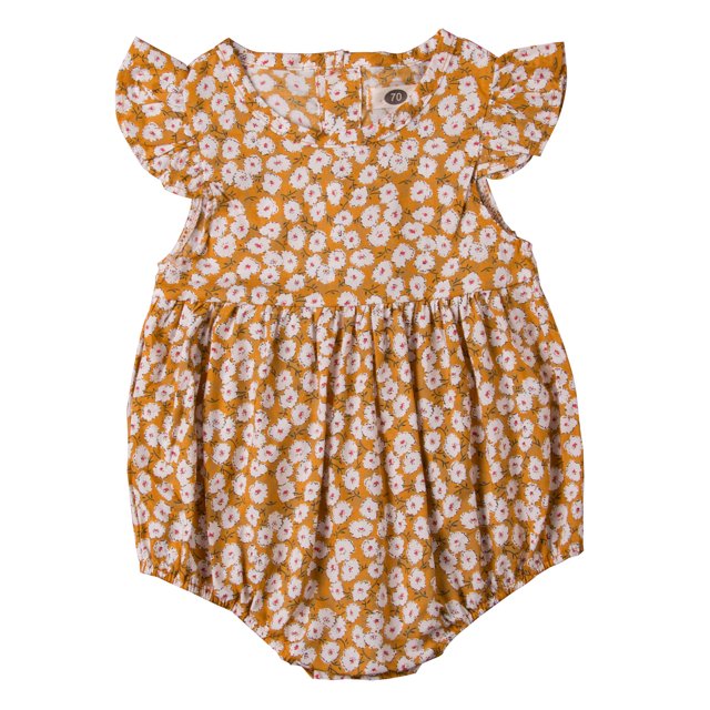 Xingqing Nouveau-Né Baby Fille Floral Volant Classique Bouton Rond Outfit