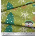 thumbnail image 3 of Soimoi Green polyester Crepe Fabric Christmas Tree & Penguin Cartoon Decor Fabric Printed Yard 52 Inch Wide, 3 of 5