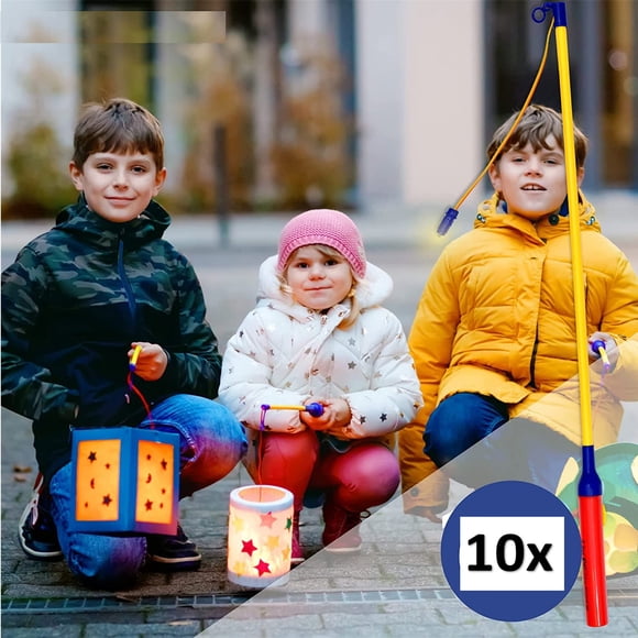 HOARBOEG 10X Kids LED Lantern Sticks with 40cm Rods - Battery Operated Light Up Lanterns for Children’s Parties & Outdoor Activities