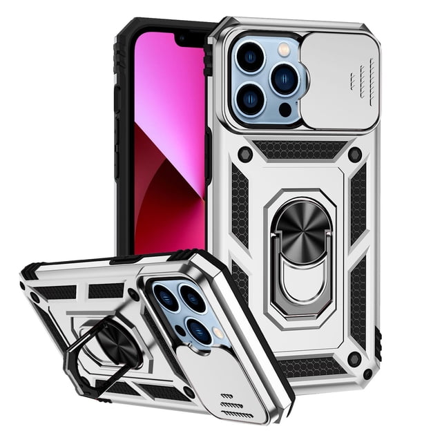 Car Phone Mount,Magnetic Car Finger Ring 3-In-1 Phone Case, Slide Camera Cover Phone Case with 360掳 Rotation Ring Stand for I-Phone 13/14/Pro/Pro,Camera Cover Slide,Clear Phone Case