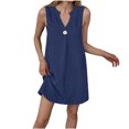 thumbnail image 2 of Elvqul Robes à Col en V pour Femmes Robes Mini Sans Manches Été Bleu Marine Unies Robes pour Femmes, 2 of 7