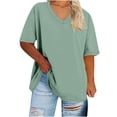 thumbnail image 1 of Moxiu Basic Women's Plus Size V Neck Tees Summer Short Sleeve Casual Loose Fit Solid Color Oversized Tunic Tops Green,XL, 1 of 4