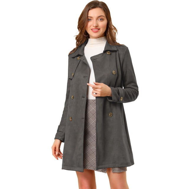 INSPIRE CHIC Manteau Trench à Revers Crantés à Double Boutonnage pour Femme