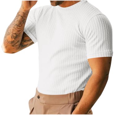zfhfof Men's Ribbed Knit T-Shirts Short Sleeve Casual Crewneck Slim Fit Textured Pullover Tees Solid Basic Muscle Tops