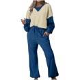 thumbnail image 1 of Posijego Survêtement pour Femmes 2 Pcs à Blocs de Couleur, Chandail à Col Rond, Chandails Molletonnés, Pantalons, Tenue de Détente, Ensemble de Sport, 1 of 7