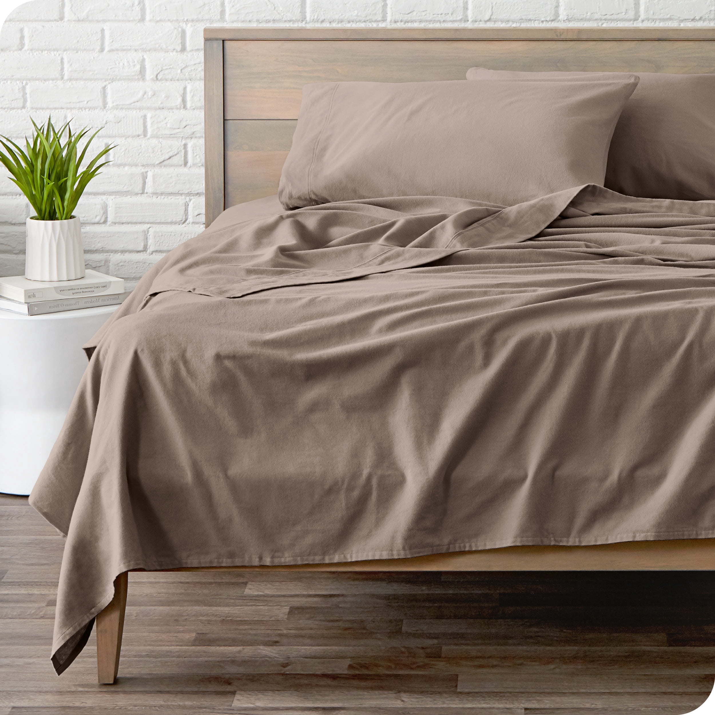 Bare Home Ensemble de Draps en Flanelle - 100 % Coton - Poche Profonde - Très Grand Simple, Taupe, 3 Pcs