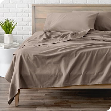 Bare Home Flannel Sheet Set - 100% Cotton - Deep Pocket - Queen, Taupe, 4-Pieces