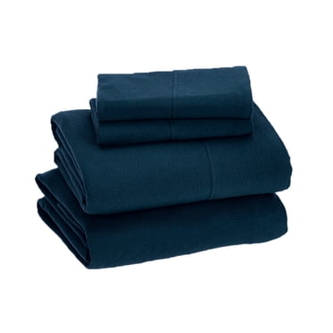Sleepdown Draps en Jersey 100 % Coton Double, Ensemble de 4 Pcs Draps de Lit Double Doux et Respirants à Poches Profondes Draps de Lit Format Double, Bleu Marine