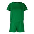 thumbnail image 5 of Mikilon Ensemble de Sport Confortable pour Femmes Couleur Unie Nouvelle Mode Décontractée Haut à Manches Longues et Shorts Ensemble Mode et Confortable Col Rond Vert L, 5 of 5