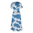 thumbnail image 4 of Weiqiqre Robe Midi Trapèze à Manches Courtes d'Été pour Femme, Décontractée, à Fleurs, Style T-Shirt, Fluide, de Plage, avec Poches, 4 of 5