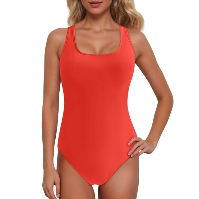 Women's Athletic Racerback Swimsuit - Color Block Boyleg Bathing Suit - Removable Padding - Nylon/Spandex - S-XXL - Lap Swimming