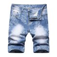 thumbnail image 1 of Meichang Men's Ripped Trunks Stretchy Distressed Denim Shorts Big and Tall Straight Leg Classic Jean Trunks Slim Fit Stretchy Zipper Denim Shorts with Pockets, 1 of 8