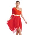 thumbnail image 3 of RUNQHUI Robe de Danse Métallique pour Femmes, une Épaule, Manches Évasées, Tunique de Danse Liturgique Rouge P, 3 of 7