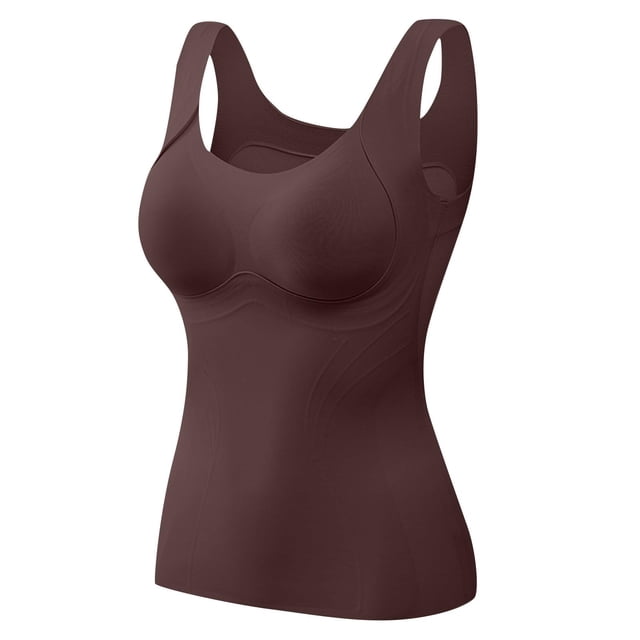 RXIRUCGD Haut Chaud Chauffant pour Femmes, Mode, Uni, à Encolure Ronde, avec Coussinet de Poitrine ( Brun, Taille : TG )