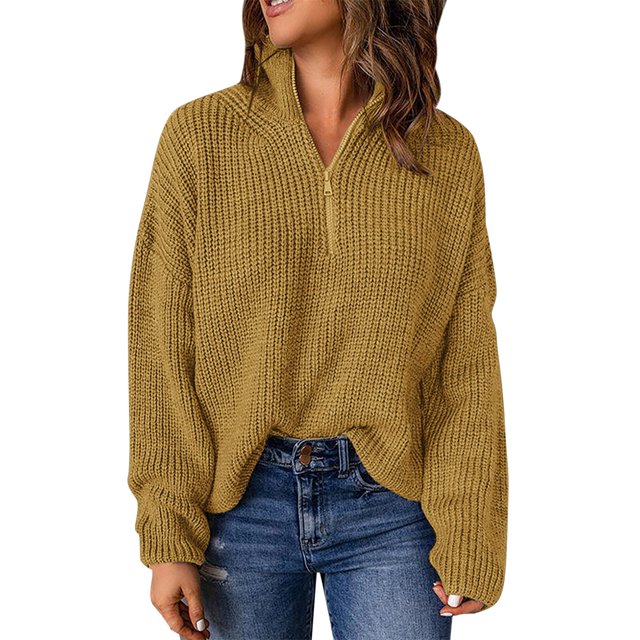 Cathalem Plus Size WoWomens Sweaters Casual Loose Ribbed Knit Solid Soft Pullover Sweater Tops,Yellow L