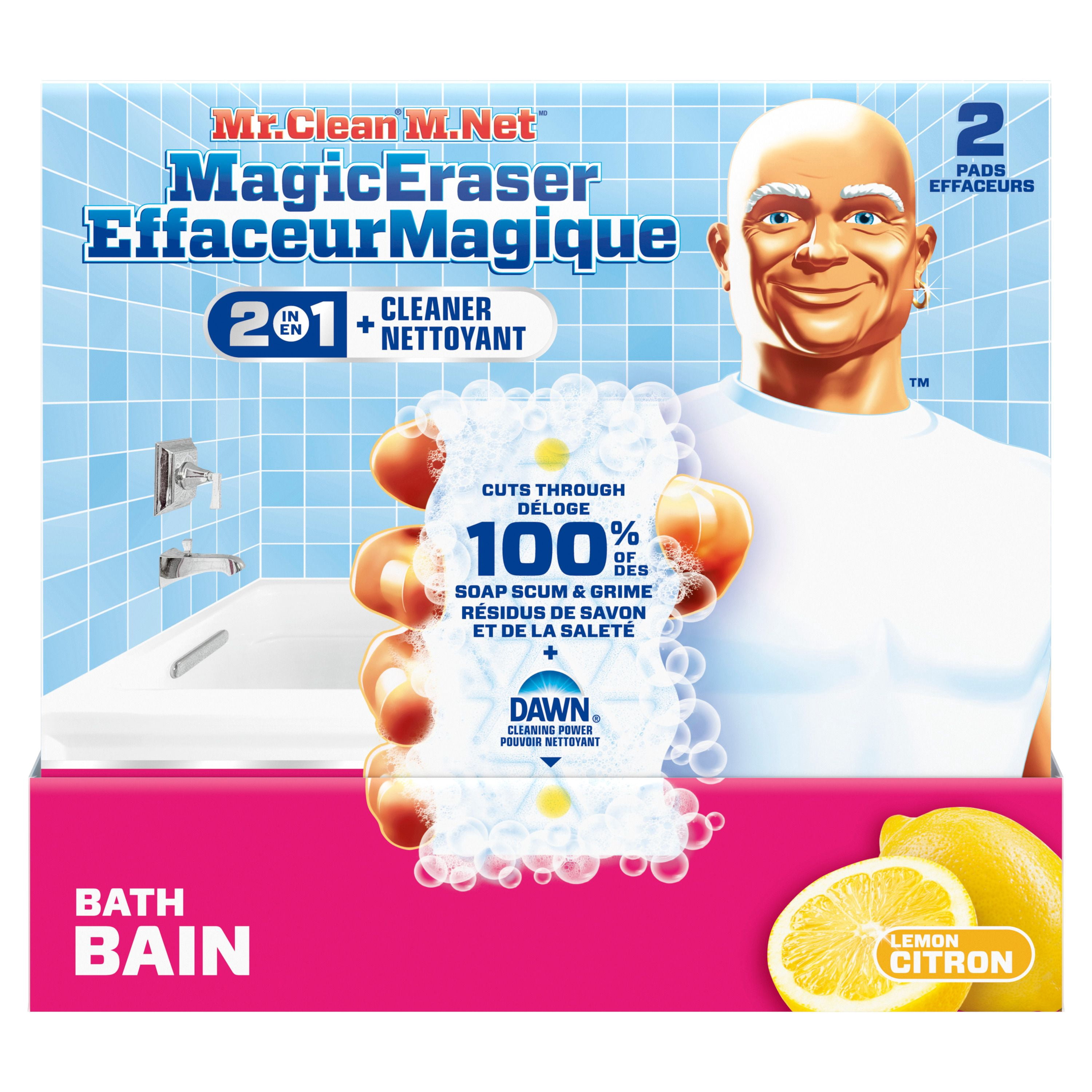 Mr. Clean Éponge EffaceurMagique, Nettoyant pour Salle de Bain, Nettoyant pour Résidus de Savon, Douche et Baignoire, Bain 2 en 1, 2 Unités