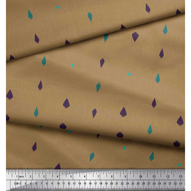 Soimoi Brown Modal Satin Fabric Butidar Jamdani Print Fabric by the Yard 42 Inch Wide