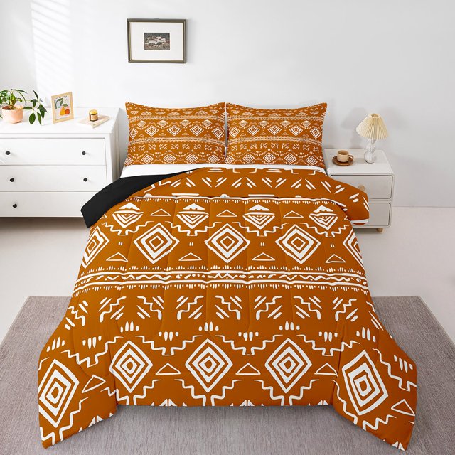 Erosebridal Orange Aztec Bedding Sets Twin with Comforter, Farmhouse Abstract Art Duvet Insert, Reversible 2pcs