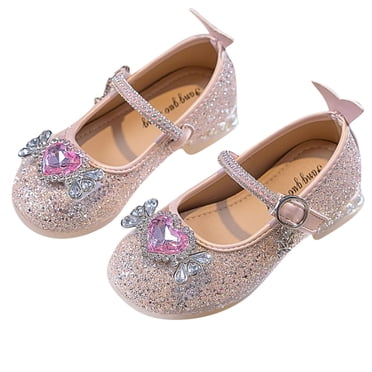 LLYWEY Girls’ Dress Shoes - Glitter Princess Shoes for Toddler/Little/Big Kids Closed Toe Low Heel Wedding Party Princess Dance Shoes, Style S-10, Pinks, 31