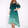 thumbnail image 3 of CHUANK Robes Maxi d'Été Grande Taille pour Invitée de Mariage Robe en Dentelle à Empiècements Épaules Dénudées Longues Robes Manches Courtes, 3 of 6