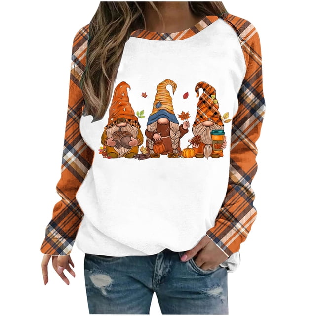 Atogsazn Chandails de l\'Action de Grâce pour Femmes, Coupe Ample, Col Rond, Manches Longues, Chemisiers Amples, Hauts Amples, Orange, P, Mode