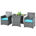 thumbnail image 1 of Patiojoy 3PCS Patio Rattan Furniture Set Outdoor Wicker Table & Chair Set w/Cushions Turquoise, 1 of 6