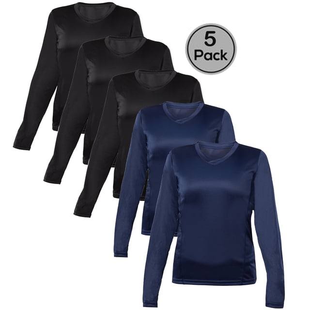 Blank Activewear Lot de 5 T-Shirts à Manches Longues pour Femmes, Tissu de Performance à Séchage Rapide