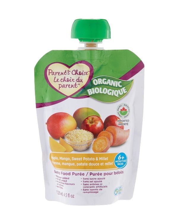Parent's Choice Purée pour Bébé Biologique Pomme, Mangue, Patate Douce & Millet