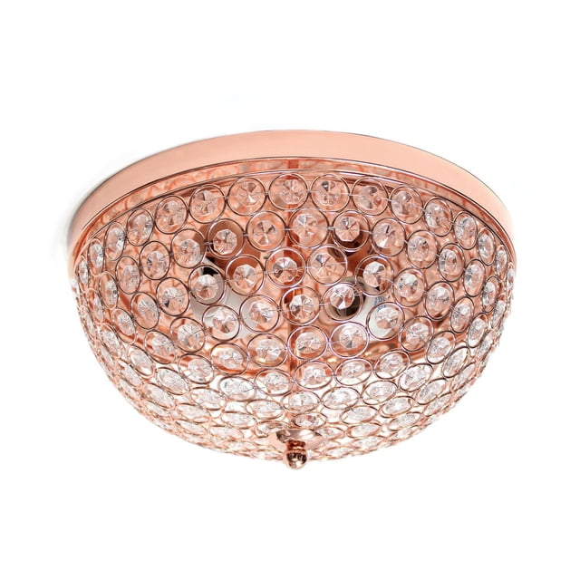 Elegant Designs Plafonnier Encastré à 2 Lumières en Cristal Elipse avec Fini or rose Impeccable et Abat-Jour Circulaire en Carreaux Cristal, Diamètre de 13 Pouces, Idéal pour Salons, Salles à Manger, Chambres, Bureaux Ou foyers, Utilisant Deux Ampoules de base Moyenne de 60 W. Sa Taille Compacte Convient pour Rehausser les Petits Espaces avec un Éclairage Élégant.