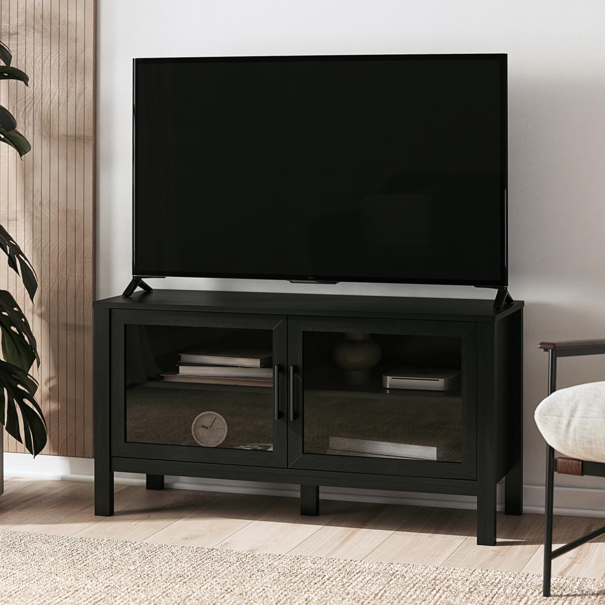 Meuble TV avec porte en verre Mainstays, Noir
