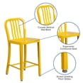 thumbnail image 2 of 24'' High Yellow Metal Indoor-Outdoor Counter Height Stool with Vertical Slat Back, 2 of 9