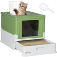 thumbnail image 1 of PawHut Bac à Litière pour Chat Fermé avec Pelle, Plateau, Entrée par le Haut, Vert Foncé, 1 of 10