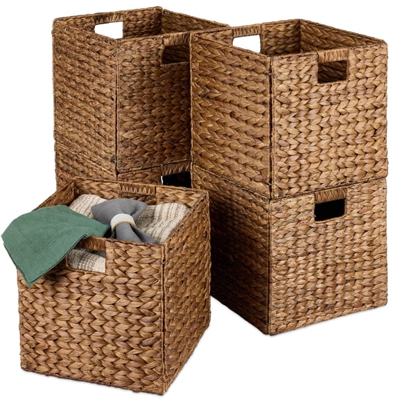 Best Choice Products Paniers de Rangement en Jacinthe 10,5 X 10,5 Po, Ensemble de 5 Organisateurs Pliables Polyvalents - Châtaigne