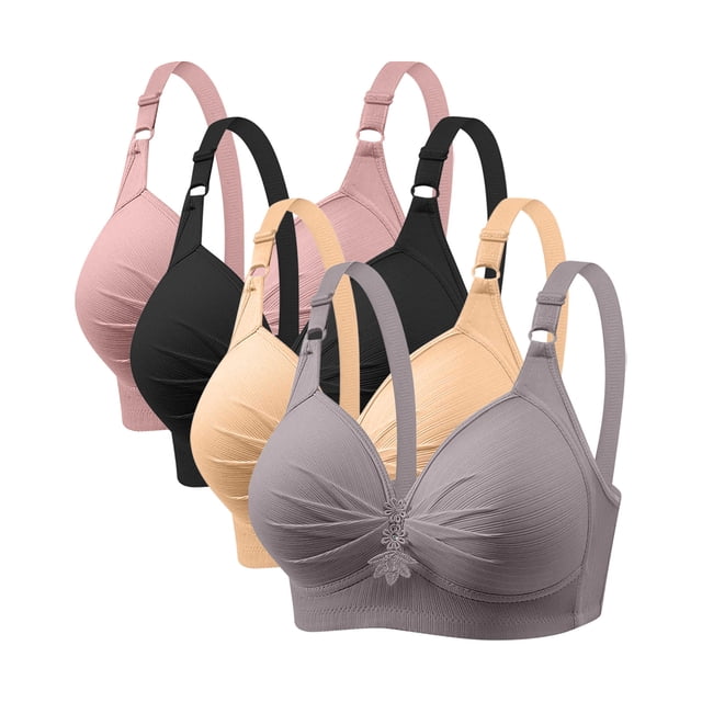 Yuyuzo Wireless Bras for Women 4 Pack Full Coverage Plus Size Liftup Support Push up Everyday Bras
