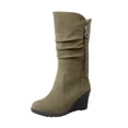 thumbnail image 2 of Mikilon Chaussures pour Femmes Couleur Unie Décontractées Tige en Suède Fermeture Éclair Talons Compensés Chaudes d'Hiver Bottes de Cowboy Résistantes à l'Usure, 2 of 6