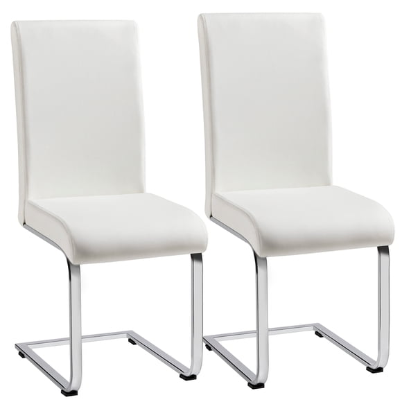 Fullfurnique Modern Faux Leather Upholstered Dining Chairs with Metal Legs, Set of 2, White