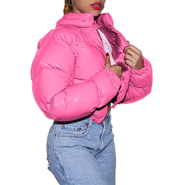 FOCUSNORM Femmes Juniors Mode Manches Longues Col Montant Vestes Matelassées Métalliques