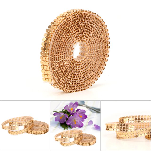 3 Rows Hotfix Aluminum Mesh Rhinestones Ribbon, 1.5m Length, Sewing Trim, for Clothing Accessories, Bags, Wedding, Shoes
