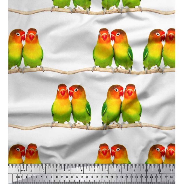 Soimoi Cotton Voile Fabric Branch & Colorful Parrot Bird Decor Fabric Printed Yard 56 Inch Wide