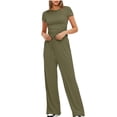 thumbnail image 2 of Birdeem Ensemble 2 Pcs Femme Mode Col Rond Uni Blouse à Manches Courtes + Pantalon Long Taille Élastique, 2 of 12