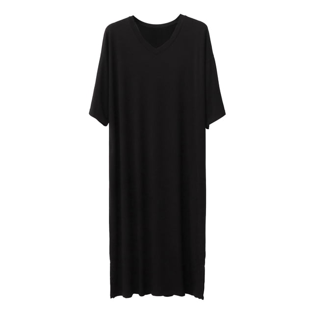 FhsagQ Pyjama Hommes Pyjamas Boxeurs Coton Super Ajusté Homme Couleur Unie Manche Courte Col Rond Chemise de Nuit Peignoir Tenue d'Intérieur Pyjama Hommes Vêtements de Nuit Paquet TG Comfortsoft Noir TTTG