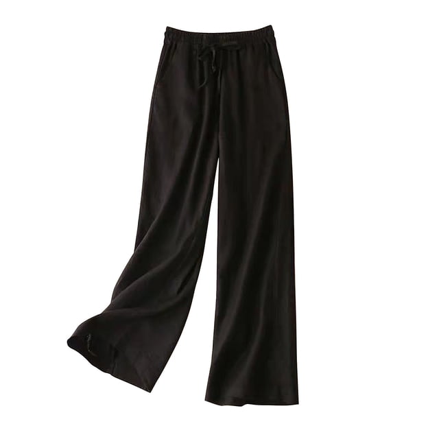 VEKDONE Womens Cotton Linen Long Pants Black L