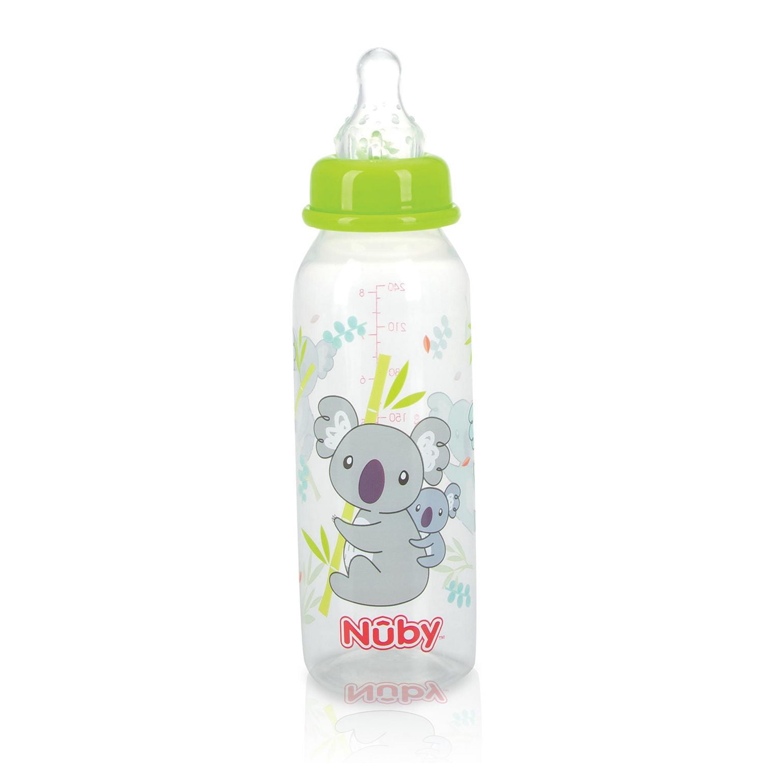 Nûby Standard Neck Printed Plastic Infant Bottles with Soft Silicone Non-Drip Nipple 8 oz