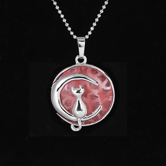 Collier pour Femmes Chat sur la Lune Pendentifs en Cristal Pendentifs Hardshell