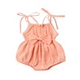 thumbnail image 1 of MesaSe Toddler Baby Girl Summer Fall Basic Plain Short Sleeve Cotton Linen Drawstring Romper Jumpsuit, 1 of 7