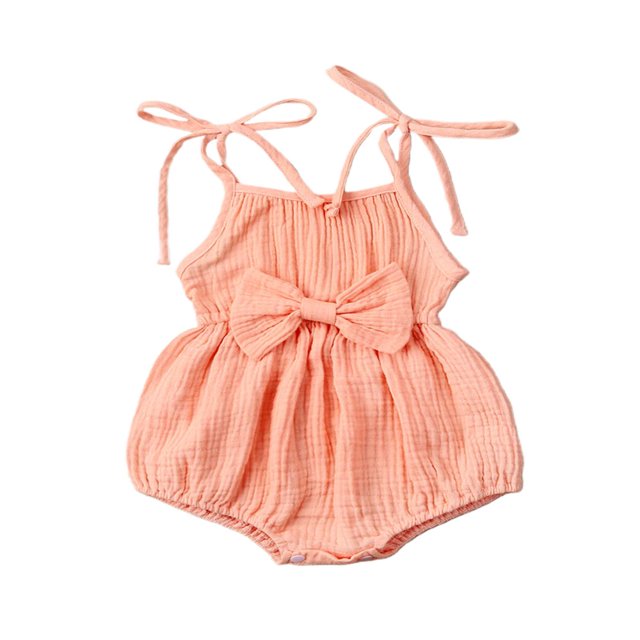 MesaSe Toddler Baby Girl Summer Fall Basic Plain Short Sleeve Cotton Linen Drawstring Romper Jumpsuit