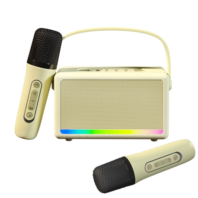 Speakers Bluetooth Wireless Portable Outdoor Karaoke Speaker Mini Wireless Microphone Home Sing Microphone Integrated Machine Bluetooth Speaker with Two Microphones Portable Bluetooth Speakers