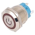 thumbnail image 4 of 2Pcs Interrupteur à Bouton-Poussoir 4 Broches 19mm Tête Plate Ronde Coque en Acier Inoxydable avec Lumière IP65 12-24VDCRed, 4 of 10