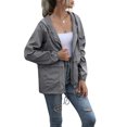 thumbnail image 4 of Women's Casual Hooded Jacket Lightweight Waterproof Rain Windbreaker Solid Color Zipper Drawstring Raincoat, 4 of 8