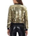 thumbnail image 3 of INSPIRE CHIC Vestes de Fête pour Femmes Paillettes Manches Longues Fermeture Éclair Veste Courte à Paillettes L Or, 3 of 6
